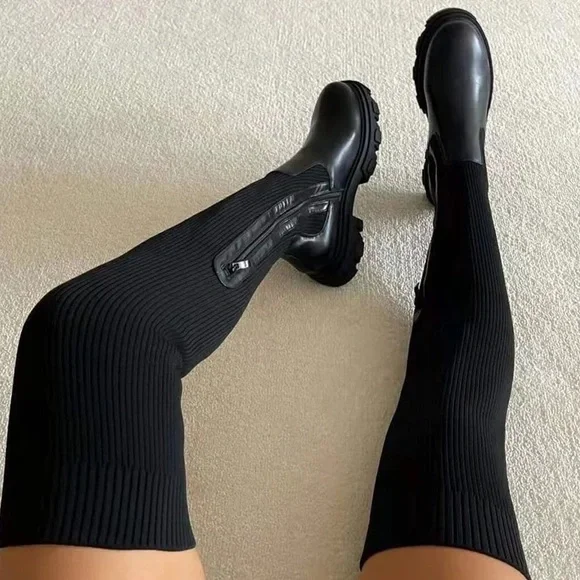 Black Over The Knee Sock Boot